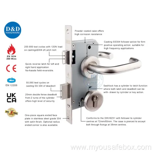 CE Security Euro Fire Rated Stainless Steel Safe Mortise Handle